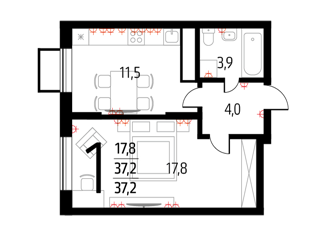 Продам 1-комнатную квартиру, 37.2 м2, поселение Десёновское, Гренадерская улица, 9к1