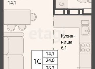 Продам квартиру студию, 27.1 м2, рабочий посёлок Краснообск