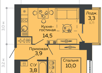 Продается 1-комнатная квартира, 34.1 м2, Екатеринбург, улица Данилы Зверева, 11, улица Данилы Зверева