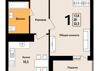 Продается однокомнатная квартира, 32.5 м2, поселок Дубовое, Чудесная улица, 5