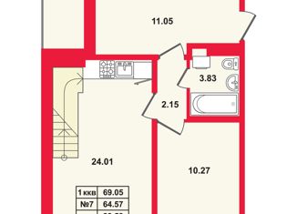 Продается 1-ком. квартира, 71 м2, посёлок Лисий Нос