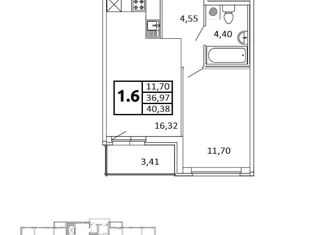 Продам 1-комнатную квартиру, 36.4 м2, поселок Бугры, Тихая улица, 5к3