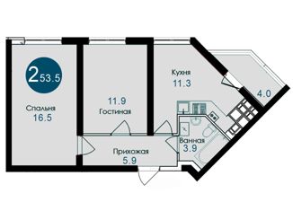 Продается двухкомнатная квартира, 53.5 м2, село Гайдук, улица Труда, 8