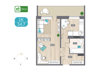 Продается 1-комнатная квартира, 34.7 м2, Новосибирск, Междуреченская улица, 7/1, метро Площадь Гарина-Михайловского