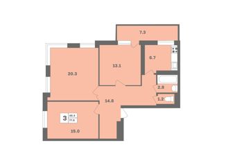 Трехкомнатная квартира на продажу, 77.6 м2, Уфа, Дёмский район