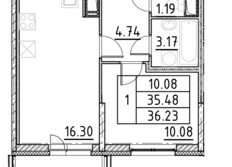 Продажа 1-комнатной квартиры, 36.23 м2, Санкт-Петербург, Комендантский проспект, 61, ЖК Йога