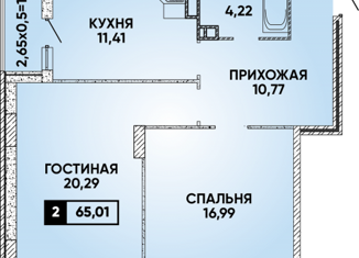 Продам 2-ком. квартиру, 65.01 м2, Краснодар, улица имени Героя Георгия Бочарникова, 12, микрорайон Губернский