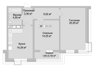 Двухкомнатная квартира на продажу, 65.69 м2, Дагестан, площадь имени Ленина