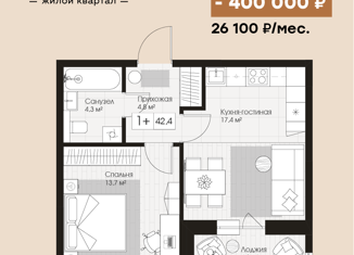 Продам 2-комнатную квартиру, 42.4 м2, Тюмень, ЖК Интеллект Квартал, улица Фармана Салманова, 16