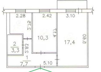 2-ком. квартира на продажу, 43.8 м2, Каменск-Уральский, Октябрьская улица, 73