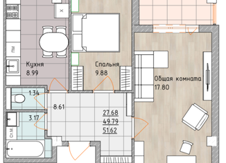 Продаю 2-комнатную квартиру, 52.4 м2, Якутск, микрорайон Борисовка-3, 2Г
