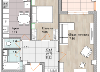 Продаю 2-комнатную квартиру, 52.4 м2, Якутск, микрорайон Борисовка-3, 2Г, микрорайон Борисовка-3