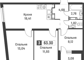 Продается 3-ком. квартира, 63.3 м2, Мурино, ЖК Графика, Екатерининская улица, 16/5