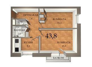 Продается 2-комнатная квартира, 43.8 м2, Подольск, Большая Серпуховская улица, 6