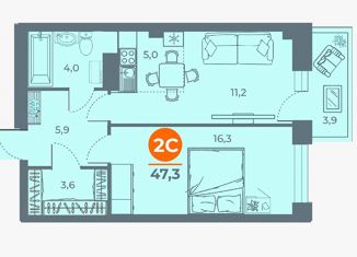 Продается двухкомнатная квартира, 42.2 м2, Ростов-на-Дону, проспект 40-летия Победы, 63/17с4, ЖК Сокол Град