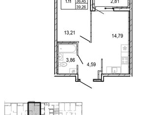 Продается однокомнатная квартира, 35.7 м2, деревня Новосаратовка, улица Первых, 4к7