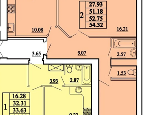 Продажа двухкомнатной квартиры, 51.2 м2, Саратов, улица имени К.П. Панченко, 3, жилой район Солнечный-2