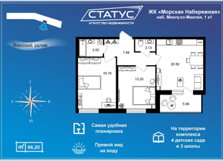 Продается 2-ком. квартира, 66.2 м2, Санкт-Петербург, ЖК Морская Набережная, набережная Миклухо-Маклая, 1к1