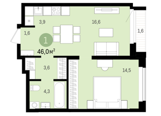 Продам 1-ком. квартиру, 46 м2, Тюмень, ЖК Европейский квартал