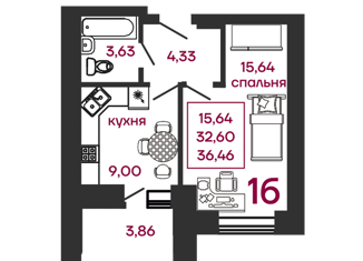 1-комнатная квартира на продажу, 32 м2, село Засечное, Соборная улица, 4