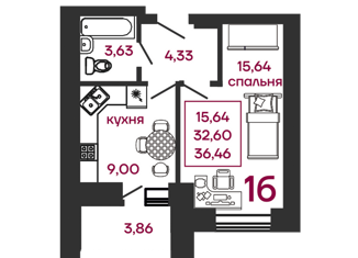 1-комнатная квартира на продажу, 32 м2, село Засечное, Соборная улица, 4, ЖК Весна