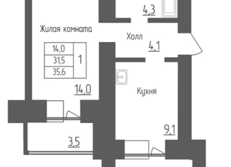 Продается 1-комнатная квартира, 35.7 м2, Амурская область, Технический переулок, 86