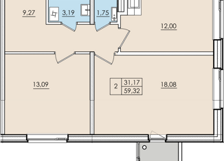 2-ком. квартира на продажу, 57.65 м2, деревня Хотицы, Загородная улица, 1