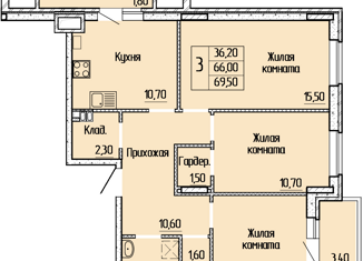 3-ком. квартира на продажу, 69.5 м2, Батайск, улица Леонова, 12к1, ЖК Прибрежный