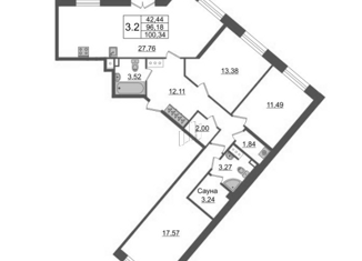 Продаю 3-комнатную квартиру, 96.18 м2, Санкт-Петербург, Уральская улица, 25, муниципальный округ Остров Декабристов