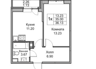Продам 1-комнатную квартиру, 36 м2, Санкт-Петербург, муниципальный округ Лахта-Ольгино