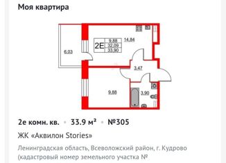 Продаю 2-комнатную квартиру, 33.9 м2, Ленинградская область, Солнечная улица, 10