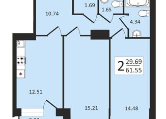 Продаю 2-комнатную квартиру, 61.55 м2, Воронеж, Ленинский район