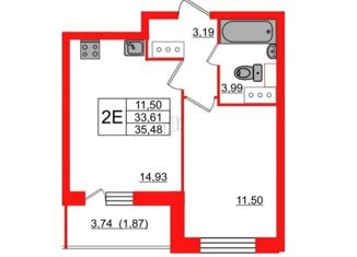 1-ком. квартира на продажу, 35.48 м2, Санкт-Петербург, Русановская улица, 24, Невский район