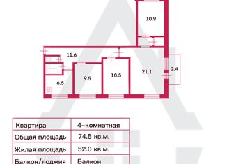 Продается 4-ком. квартира, 74.5 м2, Санкт-Петербург, проспект Солидарности, 9к2, муниципальный округ Оккервиль