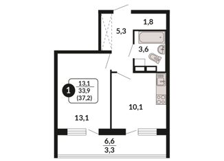 1-комнатная квартира на продажу, 33.9 м2, Киров, улица Потребкооперации, 40