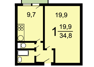 Продажа 1-комнатной квартиры, 34.7 м2, Москва, Одесская улица, 15, исторический район Волхонка-ЗИЛ