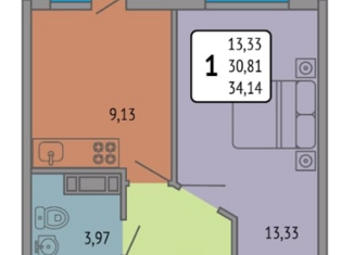 Продаю 1-ком. квартиру, 34.14 м2, Краснодар, улица Красных Партизан, 1/4к12, микрорайон Светлоград