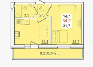 Продажа однокомнатной квартиры, 31 м2, аул Новая Адыгея, ЖК Мята, Бжегокайская улица, 23/1Ак1