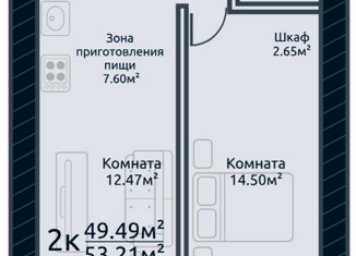 Двухкомнатная квартира на продажу, 53.21 м2, Томск, улица Аркадия Иванова, 21, Кировский район