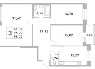Продается трехкомнатная квартира, 98.04 м2, Санкт-Петербург, улица Александра Матросова, 8к1, Выборгский район