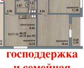 Трехкомнатная квартира на продажу, 66 м2, Челябинск, улица Маршала Чуйкова, 17, Курчатовский район