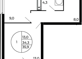 Продаю однокомнатную квартиру, 35.9 м2, Аксай, площадь Ленина