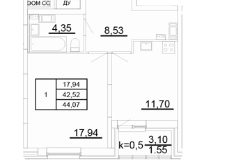 Продажа 1-ком. квартиры, 44.07 м2, Санкт-Петербург, ЖК Звёзды Столиц, улица Фёдора Котанова, 3к2
