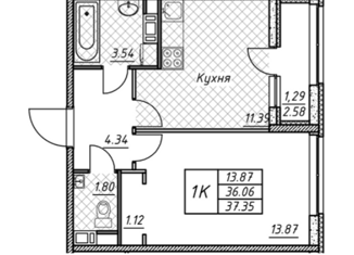 Продам 1-комнатную квартиру, 37.35 м2, Санкт-Петербург