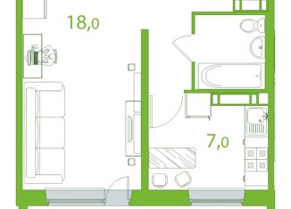 1-ком. квартира на продажу, 34.6 м2, Томская область, улица Пришвина, 52