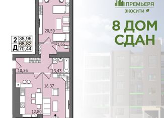 Продается 2-ком. квартира, 68.82 м2, Ульяновск, проспект Маршала Устинова, 28, ЖК ГринПарк
