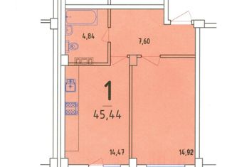 1-комнатная квартира на продажу, 45.8 м2, поселок городского типа Афипский, улица 50 лет Октября, 104