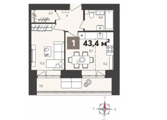 Продается однокомнатная квартира, 43.4 м2, Пензенская область, жилой комплекс Новелла, с2
