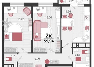 Продаю 2-комнатную квартиру, 59.9 м2, посёлок Знаменский, Светлая улица, 6