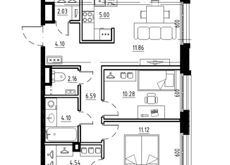 2-ком. квартира на продажу, 61.78 м2, Санкт-Петербург, Малоохтинский проспект, 68, Малоохтинский проспект